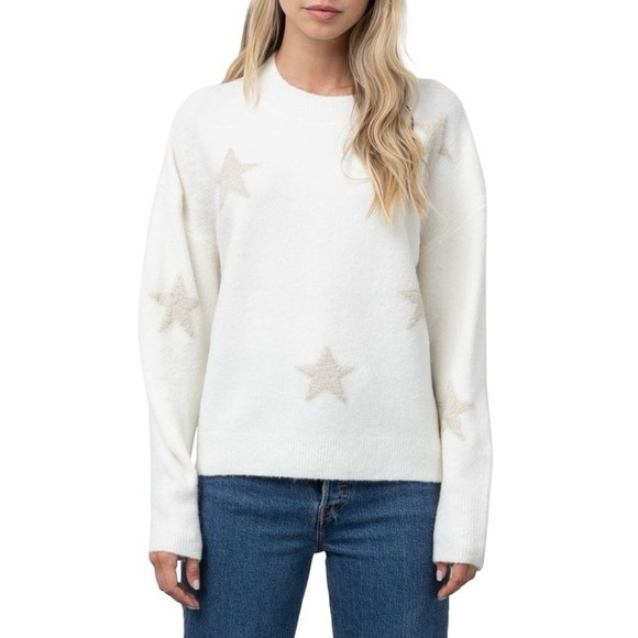 Rails Kana Star Sweater Cream Metallic Stars Wool Blend Size M NWOT